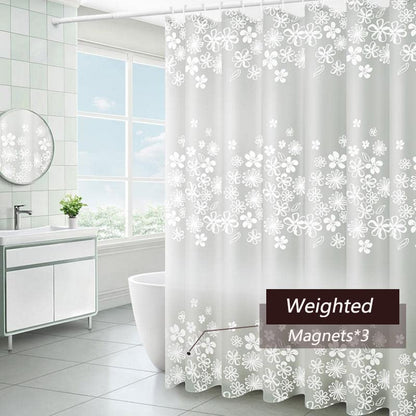 TIKABC Shower Curtain Liner, 4G PEVA Shower Liner, Plastic Waterproof Shower Curtains, with Grommet Holes and 3 Magnetic Weights(White Flower) - color: White Flower