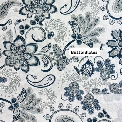 Serafina Home Hotel Quality Navy Gray Grey Fabric Bathroom Shower Curtain: Paisley Floral Leaf Damask Design on White (72 x 70 inches) - color: Jacobean