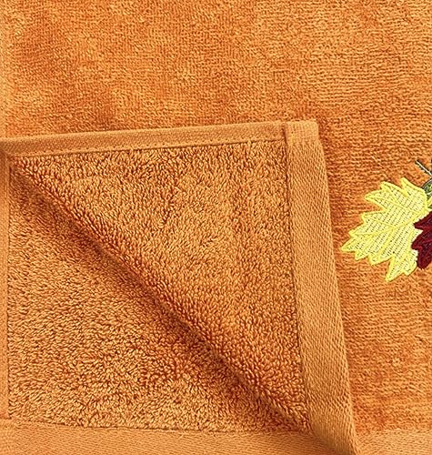 Serafina Home Fall Hand Towels: Farmhouse Terracotta Rust with Autumn Leaves of Burgundy Green and Yellow Design, 100% Cotton, 2 Piece Set, 16" x 25" - color: Leaves