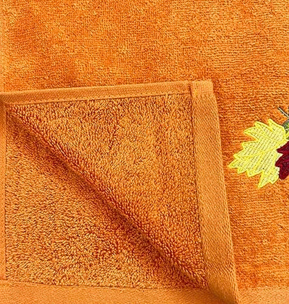 Serafina Home Fall Hand Towels: Farmhouse Terracotta Rust with Autumn Leaves of Burgundy Green and Yellow Design, 100% Cotton, 2 Piece Set, 16" x 25" - color: Leaves