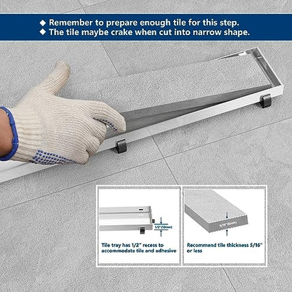 Neodrain 48In Offset Linear Shower Drain w/Tile Insert Grate Cover, Brushed | 304 Stainless Steel Rectangle Side Outlet Shower Floor Drain, Adjustable Leveling Foot, Hair Strainer/Catcher - color: Brushed-tile Insert Cover, size: 48 IN