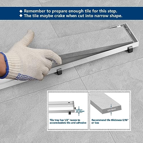Neodrain 40In Offset Linear Shower Drain w/Tile Insert Grate Cover, Brushed | 304 Stainless Steel Rectangle Side Outlet Shower Floor Drain, Adjustable Leveling Foot, Hair Strainer/Catcher - color: Brushed-tile Insert Cover, size: 40 IN