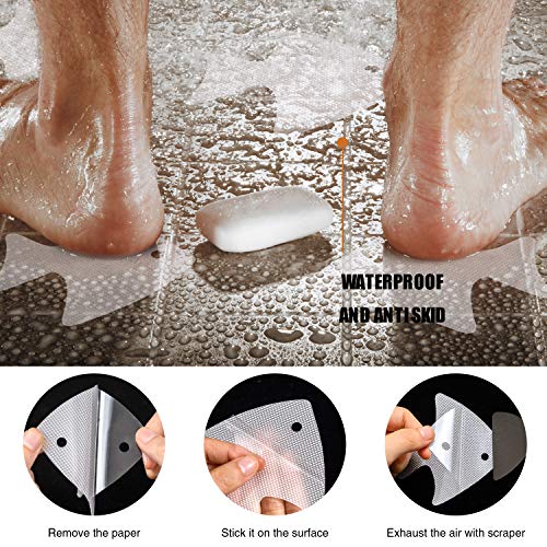 Secopad Bathtub Stickers Non-Slip, 24 PCS Safety Shower Treads Adhesive Appliques with Premium Scraper - color: Clear