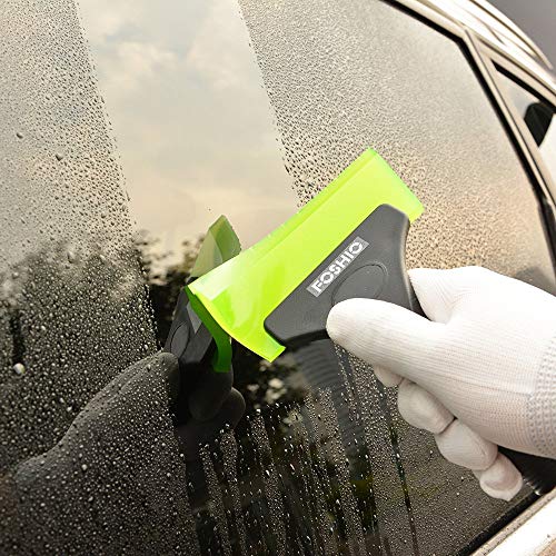 FOSHIO Squeegee Scraper Shower Mirror Glass Wiper Window Cleaner with 1 Extra Rubber Blade Non-Slip Handle for Auto Window Tint Tool Home - color: With Extra Blue Blade