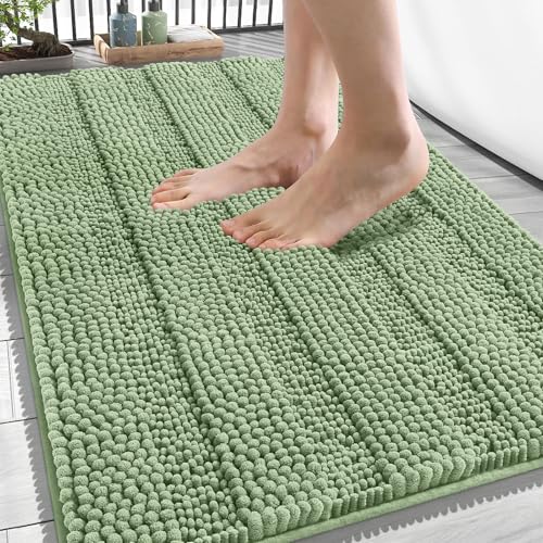 OLANLY Thick Bathroom Rugs 34x21, Chenille Striped Bath Rugs, Sage Green | Rubber Backing, Machine Wash, Extra Soft Absorbent Bath Mats for Bathroom Floor, Tub and Shower, Home Decor Accessories - color: Sage Green, size: 34" X 21"