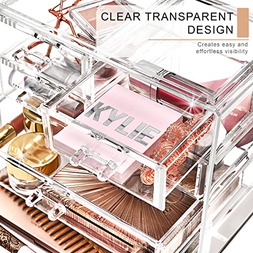 Sorbus Clear Makeup Organizer Display - Stylish Organization and Storage Case for Cosmetics, Jewelry & Hair Accessories - Space Saving Makeup Organizer for Vanity & Bathroom (2 Large, 4 Small Drawers) - style: Classic