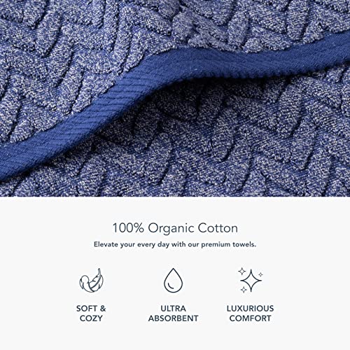 Texere 100% Organic Cotton Jacquard 650 GSM Premium Bath Towel Sets - Extra Absorbent Quick Dry and Plush, 2 Large Bath Towels, 2 Hand Towels, 2 Washcloths (Cable, Estate Blue, 6 Piece) - color: Estate Blue (Cable)