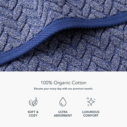 Texere 100% Organic Cotton Jacquard 650 GSM Premium Bath Towel Sets - Extra Absorbent Quick Dry and Plush, 2 Large Bath Towels, 2 Hand Towels, 2 Washcloths (Cable, Estate Blue, 6 Piece) - color: Estate Blue (Cable)