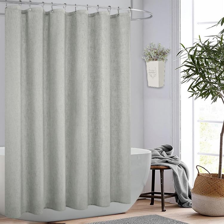 KOUFALL Grey Shower Curtain,Linen Fabric Boho Hotel Style Collection Shower Curtains for Bathroom,Set with Hooks,Light Gray,72 Inch - color: Grey, size: 72"W x 72"L (Pack of 1)
