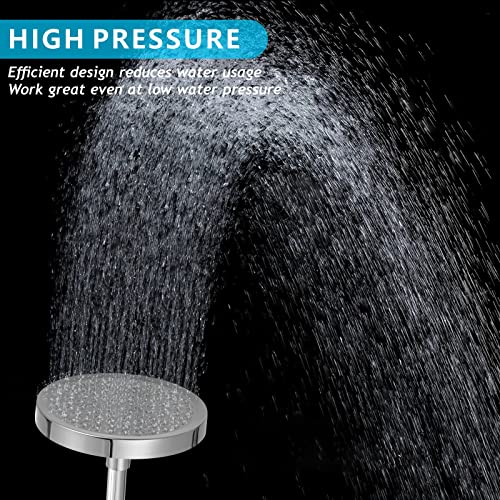 High Pressure Rain Shower Head with 11'' Extension Arm - High Flow Rainfall Showerhead - Luxury Modern Look - Pressure Boosting(Round, Chrome) - color: Chrome, style: 6" Round