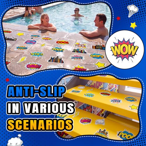 Fullhawl 30 Pcs Hero Non Slip Bathtub Stickers, Comic Style with Scraper | Textured PEVA Grip Decals, Bold Hero Comic Art, for Smooth Tubs and Showers, Application Scraper Included - style: Comic Pop