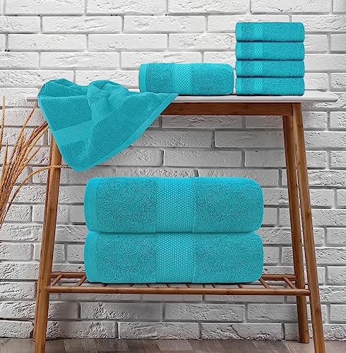 White Classic Luxury Bath Towel Set of 8 Pieces - 100% Turkish Cotton Highly Absorbent Towels for Bathroom, 2 Luxury Bath Towels 700GSM, 2 Hand Towels, 4 Washcloths, Aqua - color: 13: Aqua