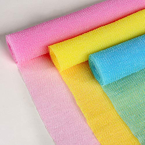 ARCH&M Japanese Exfoliating Washcloth, Yellow, 3-Pack | Korean & Japanese Style Scrub Cloth, Nylon Bath Washcloth, For Body & Back, Smoother Skin - style: Yellow x 3