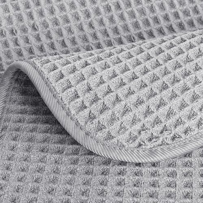 POLYTE 430 GSM Poly Blend Microfiber Quick Dry Waffle Hand Towel, 16x30 in | 4 Pack, Oversize, Lint Free, Quick Dry, Hanging Loop - color: Light Gray