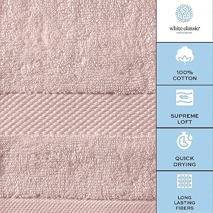 White Classic Luxury Cotton Washcloths 13x13 Inch - 650 GSM Turkish Cotton | Hotel, Spa, Bathroom Face Towel | 12 Pack, Pink - color: 17: Pink