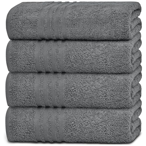 White Classic Wealuxe Grey Bath Towels Set of 4, Cotton Body Towel for Hotel, Gym, Spa, Soft Extra Absorbent Quick Dry Towels for Bathroom 27x54 Inch - color: Gray, size: Bath Towels, 4 Pack