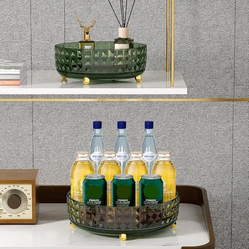 Makeup Perfume Organizer, 9 Inch /23cm 360 Degree Rotating Skincare Organizer, Cosmetics Organizer for Dresser Bathroom Bedroom Countertop Kitchen Pantry Cabinet Vanity Tray Refrigerator, Dark Green