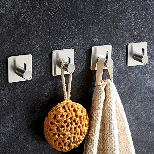 4-Pack Towel/Robe Hook Self Adhesive for Kitchen Bathroom SUS304 Stainless Steel Brushed