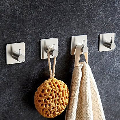 4-Pack Towel/Robe Hook Self Adhesive for Kitchen Bathroom SUS304 Stainless Steel Brushed