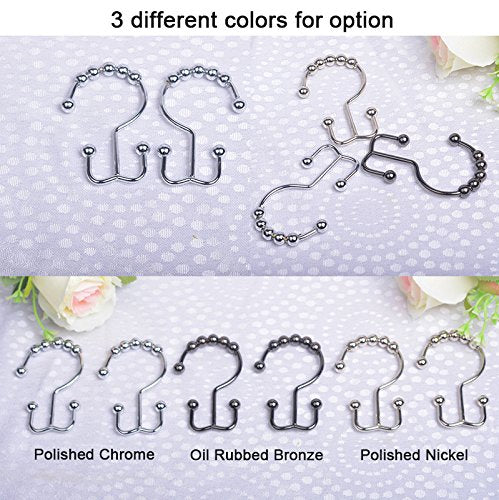 Metal Double Glide Roller Shower Curtain Hooks Rings, Nickel,12pcs | 100% Stainless Steel, Curtain Hooks Rings for Bathroom Shower Rods Curtains and Liners, Easy Glide Rollers - color: Nickel