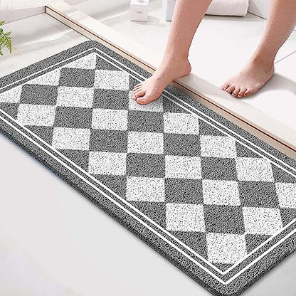 godehone Shower Mats Non Slip Without Suction Cups, PVC Loofah Bathroom Mats, Loofah Mats for Shower and Bathroom, Quick Drying, 15.7× 36 Inch, Grey Geometric - color: Grey Geometric, size: 36" x 15.7" (Rectangular)