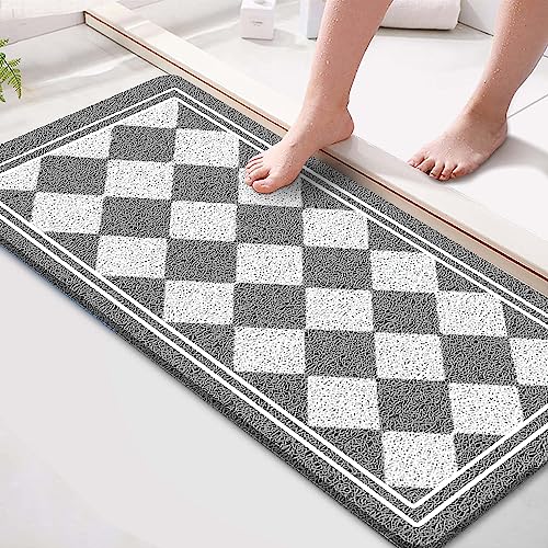 godehone Shower Mats Non Slip Without Suction Cups, PVC Loofah Bathroom Mats, Loofah Mats for Shower and Bathroom, Quick Drying, 15.7× 36 Inch, Grey Geometric - color: Grey Geometric, size: 36" x 15.7" (Rectangular)