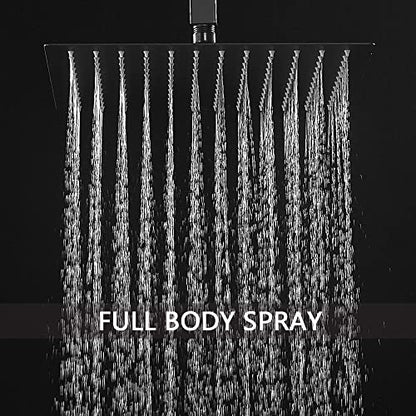 Matte Black Shower System Bathroom 12 Inch Rain Shower Head Ceiling Mount with Handheld Luxury High Pressure Shower Combo Set Shower Faucet Rough-in Valve Body and Trim Kit - color: Matte Black, size: 12 Inch