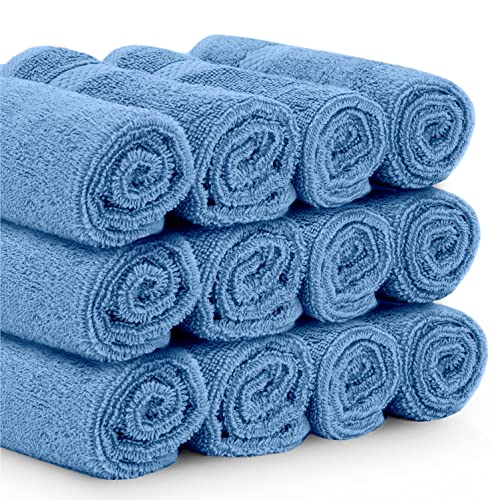 White Classic Luxury Cotton Washcloths 13x13 Inch - 650 GSM Turkish Cotton | Hotel, Spa, Bathroom Face Towel | 12 Pack, Light Blue - color: 13: Light Blue