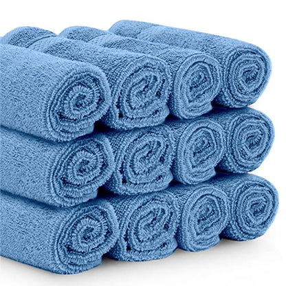 White Classic Luxury Cotton Washcloths 13x13 Inch - 650 GSM Turkish Cotton | Hotel, Spa, Bathroom Face Towel | 12 Pack, Light Blue - color: 13: Light Blue