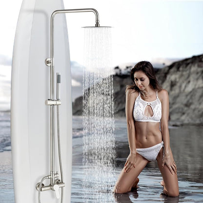 Rain Shower System Outdoor Shower Fixtures with 8" Rain Shower Head Handheld Sprayer Single Handle Wall Mounted Bathroom Shower Faucet Set Brushed Nickel for Bathroom or Backyard - color: ‎Brushed Nickel, style: Two Modes