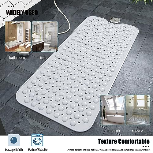 Bathtub and Shower Mats, 28 x 15 Inch Non-Slip Bath Mat, Machine Washable Bath Tub Mat with Suction Cups & Drain Holes for Bathroom, Beige - color: White, size: 28" x 15" (Rectangular)