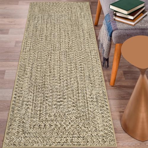 Printed Washable Runner Rug 2x8 Runners for Hallways Braided Pattern Non Slip Bath Mat Modern Soft Bedroom Rug Farmhouse Kitchen Rugs Entryway Rugs Stain Resistant Carpet 2'x8' Natural - color: Natural, size: 2' x 8' (Runner)
