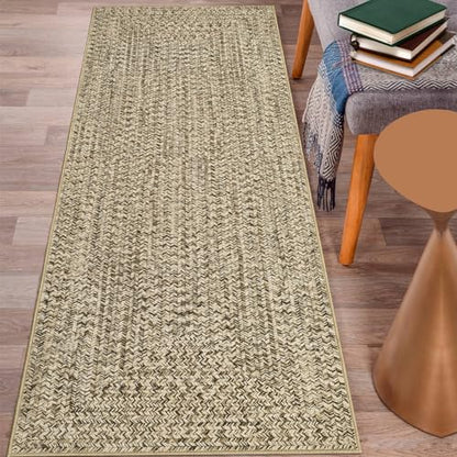 Printed Washable Runner Rug 2x8 Runners for Hallways Braided Pattern Non Slip Bath Mat Modern Soft Bedroom Rug Farmhouse Kitchen Rugs Entryway Rugs Stain Resistant Carpet 2'x8' Natural - color: Natural, size: 2' x 8' (Runner)