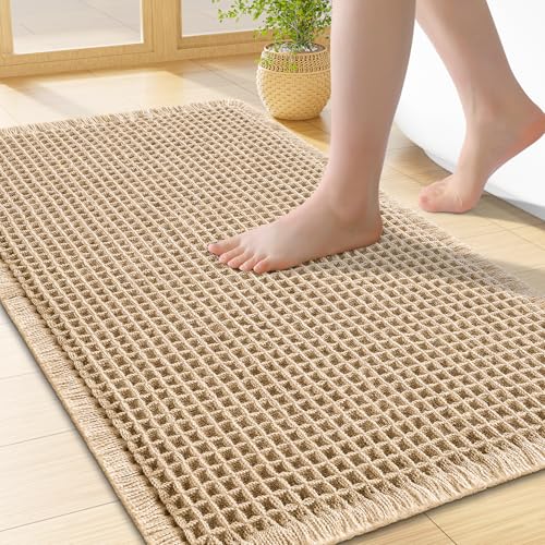 Smiry Waffle Bath Mat 24X16, Extra Soft Absorbent Bathroom Rugs, Brown | Non Slip Machine Washable Quick Dry Bath Rugs for Bathroom Floor, Tub, Shower, Home Decor Accessories - color: Brown, size: 24'' X 16''