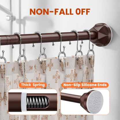 Shower Curtain Rod 32-65 Inches, No Drill Shower Rod Tension, Never Rust Anti-Slip Shower Curtain Rod for Bathroom Window, Adjustable Tension Curtain Rod. Brown - color: brown, size: 32-65 inches