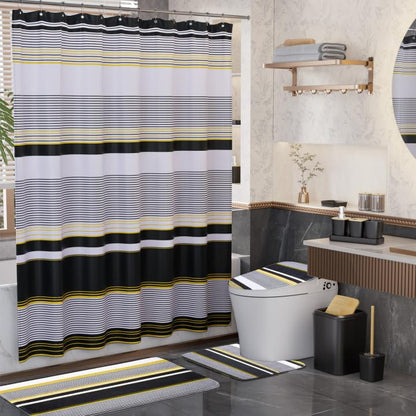 24PCS Bathroom Sets with Shower Curtain and Rugs,Black Bathroom Accessories Set Waterproof White and Gold Shower Curtain Set,Black and White Bathroom Accessories - size: Bath Set+Shower Curtain+Bath Rugs, style: Black8