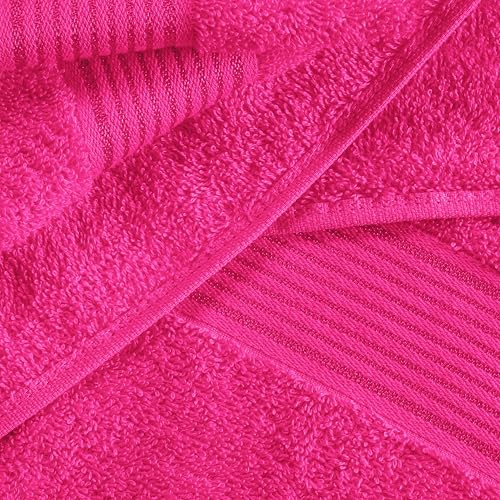 Ultra Soft 6 Pack Cotton Towel Set, Contains 2 Bath Towels 28x55 inch, 2 Hand Towels 16x24 inch & 2 Wash Coths 12x12 inch, Ideal Everyday use, Compact & Lightweight - Hot Pink - color: Hot Pink