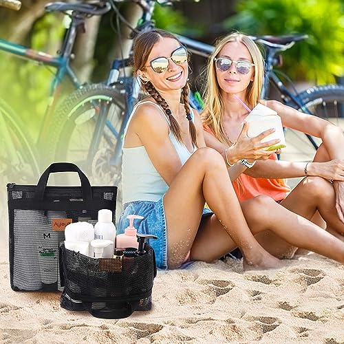 Hommtina 1 Pcs Shower Mesh Caddy Bag Quick Dry Hanging Toiletry and Bath Organizer for Travel and Swimming with Zipper (Black) - color: Black