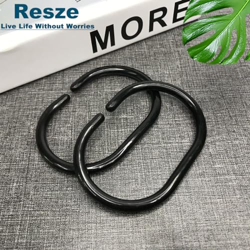 Resze 24 PCS Shower Curtain Rings,Plastic Black Shower Curtain Hooks,C-Shaped Rings Hook Hanger Bathroom Shower Window Rod - color: Black, size: 24PC