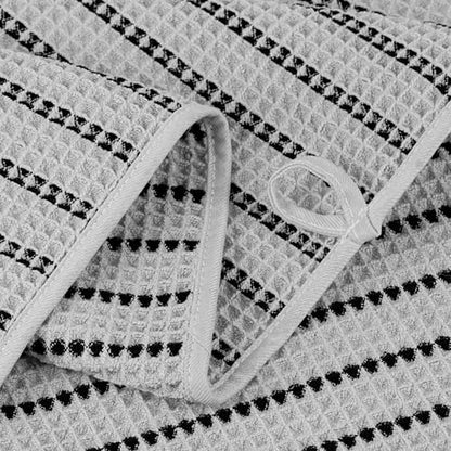 POLYTE 430 GSM Poly Blend Microfiber Quick Dry Waffle Bath Towel Set of 6 | 2-Body Towels, 2-Hand Towels, 2-Wash cloths, Oversize, Lint Free - color: Light Gray/Black