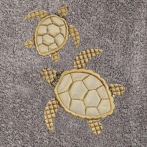Jewel 4-Piece Premium Towel Set, Embroidered Turtles, Plush Turkish Cotton, Durable & Quick Dry, Elegant Beach Style, 2 Bath 2 Hand Towels, Charcoal - color: Charcoal, size: 2 Pcs Bath 2 Pcs Hand Towel