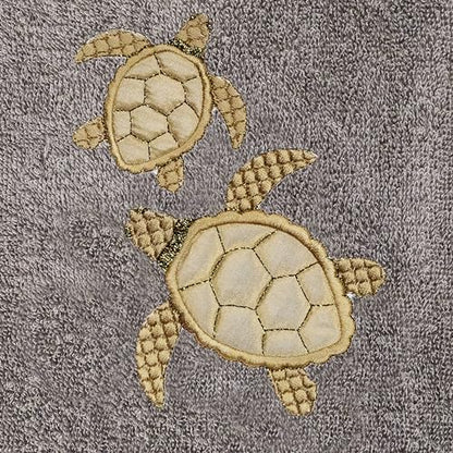 Jewel 4-Piece Premium Towel Set, Embroidered Turtles, Plush Turkish Cotton, Durable & Quick Dry, Elegant Beach Style, 2 Bath 2 Hand Towels, Charcoal - color: Charcoal, size: 2 Pcs Bath 2 Pcs Hand Towel