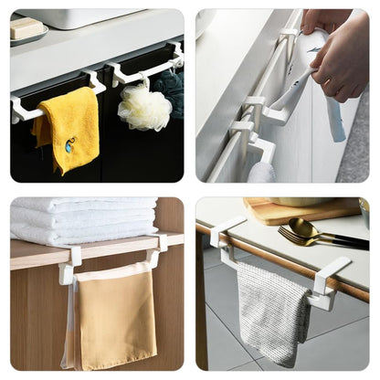 KALLORY 2pcs No Drill Towel Rack Buckle Bar, Removable Punch-Free Cabinet Door Hanging Towel Holder Organizer for Kitchen and Bathroom, White