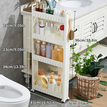 3.54 Slim Storage Cart Durable Bathroom Organizer Slide Out Storage Cart Rolling Utility Cart Slide Out Organizer Narrow Shelf Rack for Kitchen Bathroom Study Office - size: 4 Tiers