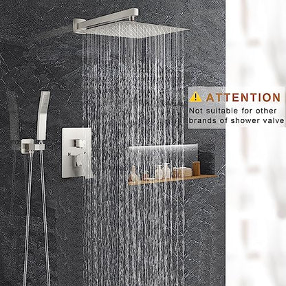 JOMEOO® 12 Inch Brushed Nickel Shower System, Wall Mounted High Pressure Rain Shower Head with Handheld Sprayer, Bathroom Luxury Rainfull Shower Head Shower Faucet Set Rough in Valve Body and Trim - color: Brushed Nickel