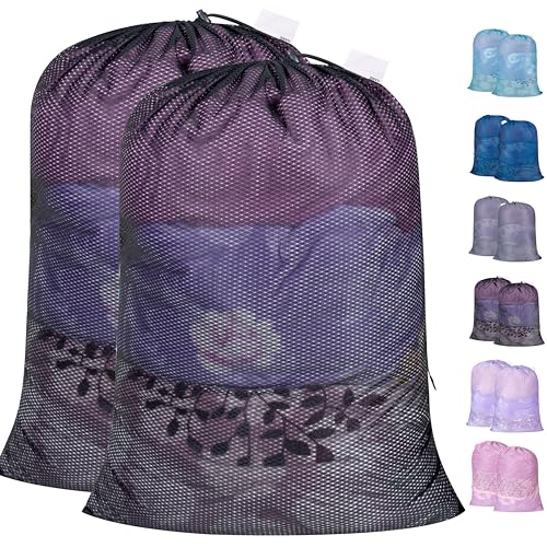 Polecasa 2 Pack Heavy Duty Diamond Mesh Laundry Bag, 24x36", Black | Drawstring & ID Tag, Breathable Mesh, Machine Washable, Commercial Grade, , For College Dorms, Travel, Sports Equipment - color: Black, size: 24"x36" | 2 Pack