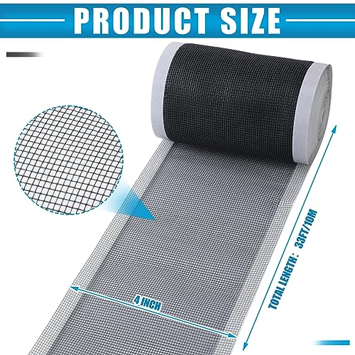 1 Pack 4 Inch x 33 ft Linear Shower Drain Hair Catcher Screen Disposable Adhesive Cutable Mesh Shower Drain Cover Stickers for Linear DIY Floor with Removal Tool for Bathroom Kitchen Bathtub