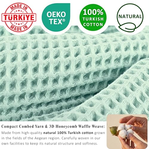 PÜSKÜL Natural 100% Turkish Cotton Waffle Towels Set of 4-Piece, Ice Green | 2-Bath sheet (Extra-large 32x63") and 2-Hand towel (Large 32x16"). Premium honeycomb-waffle weave, oeko-tex made in Turkiye. - color: Ice Green