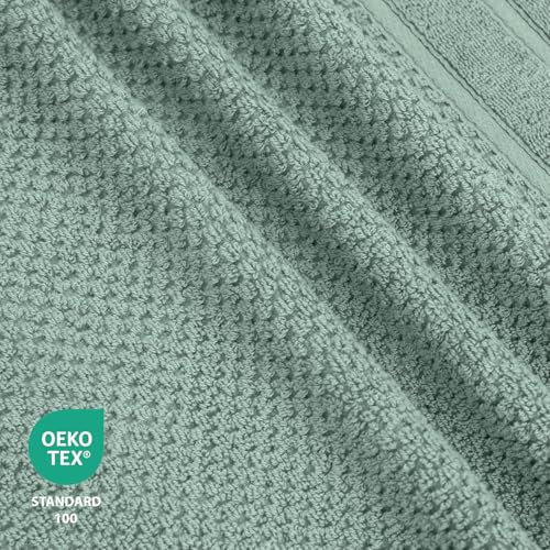 Feather & Stitch 100% Cotton 625 GSM Bath Towel Set of 6, Ultra Soft Highly Absorbent 2 Bath Towels, 2 Hand Towels & 2 Washcloth - Luxury Quick Dry Shower Towels (Granite Green) - color: Granite Green