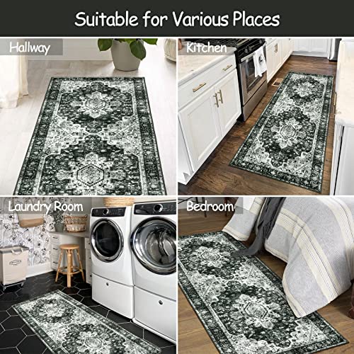 Moynesa Washable Black and White Runner Rug - 2x6 Bathroom Runner with Rubber Backing, Hallway Boho Non-Slip Non-Shedding Low Pile Accent Carpet for Laundry Room Entryway - color: Black/White, size: 2' x 6'
